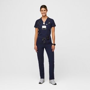 FIGS Navy Scrub Set XXS Catarina Scrub Top, Yola Petite Skinny Scrub Pants XXSP